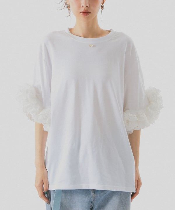 袖 レース フリル Tシャツ Model : H162 B72 W59 H88　Size : ONE SIZE
