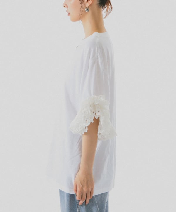 袖 レース フリル Tシャツ Model : H162 B72 W59 H88　Size : ONE SIZE