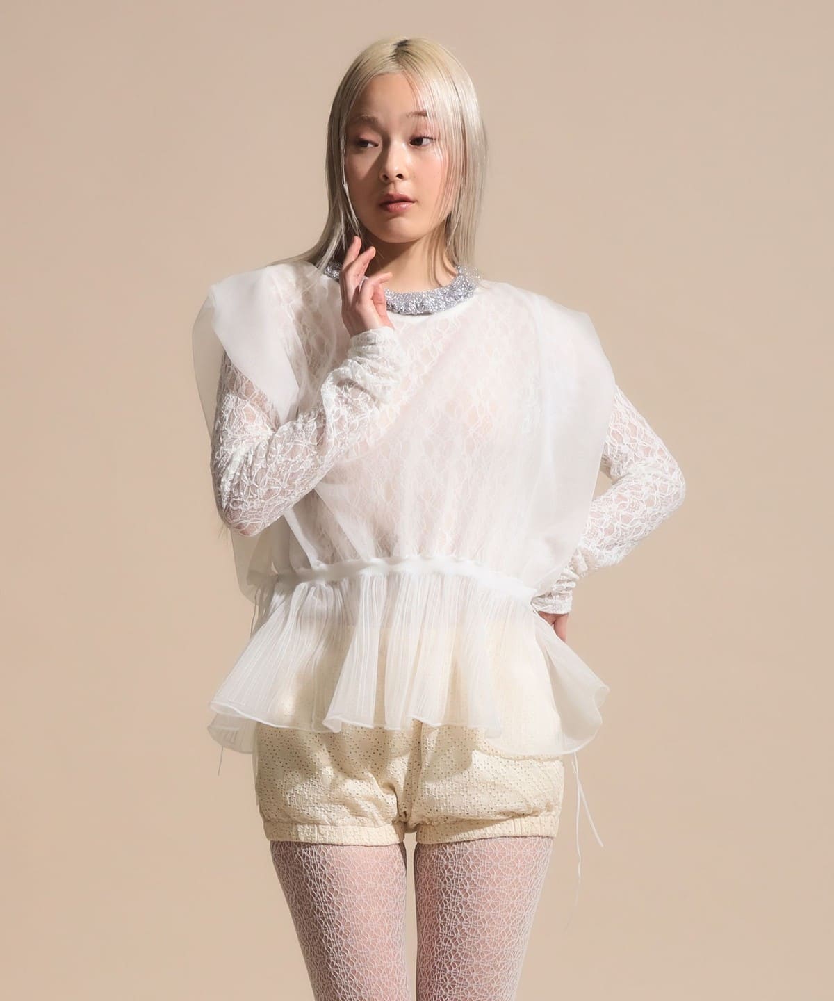 シースルー ニットベスト トップス WOMEN OFF WHITE ONE SIZE シースルー ニットベスト トップス WOMEN OFF WHITE ONE SIZE