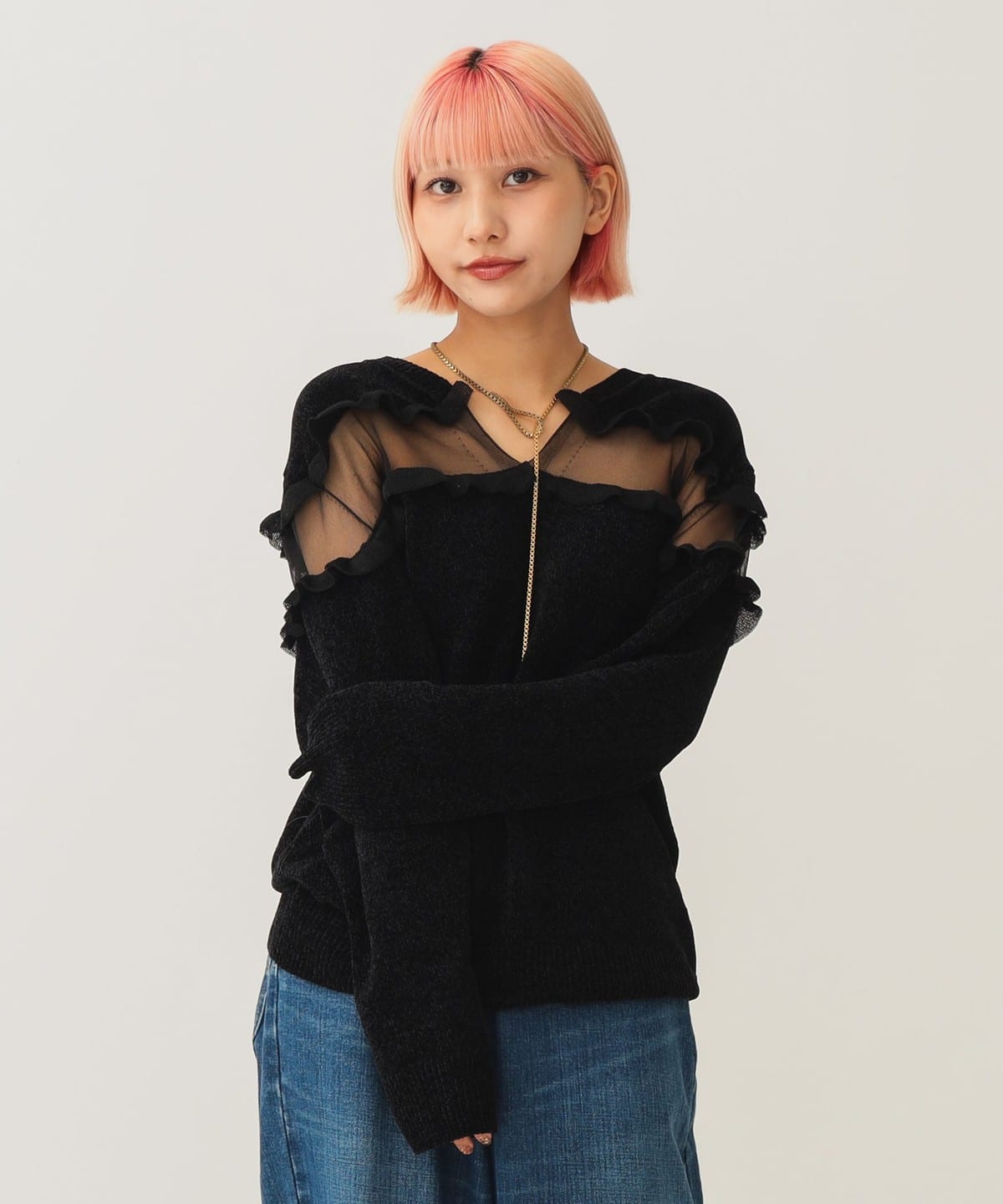 BEAMS COUTURE（ビームス クチュール）透け切替 ベロア トップス