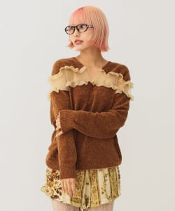 透け切替 ベロア トップス