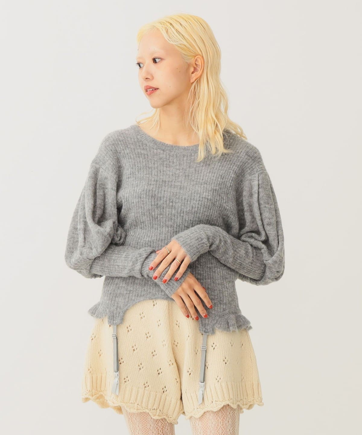 ガーターベルト ニット トップス WOMEN GREY ONE SIZE