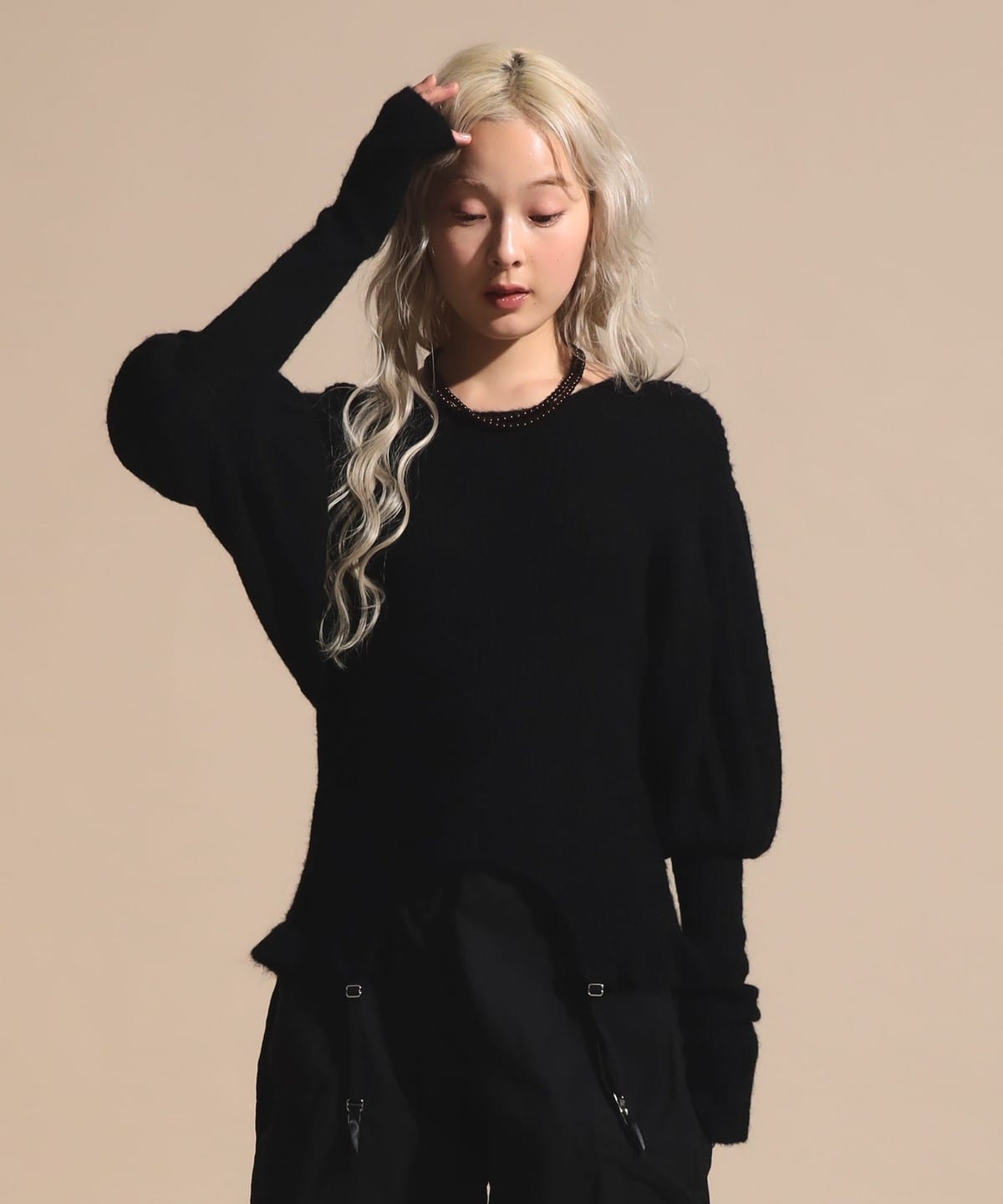 ガーターベルト ニット トップス WOMEN BLACK ONE SIZE