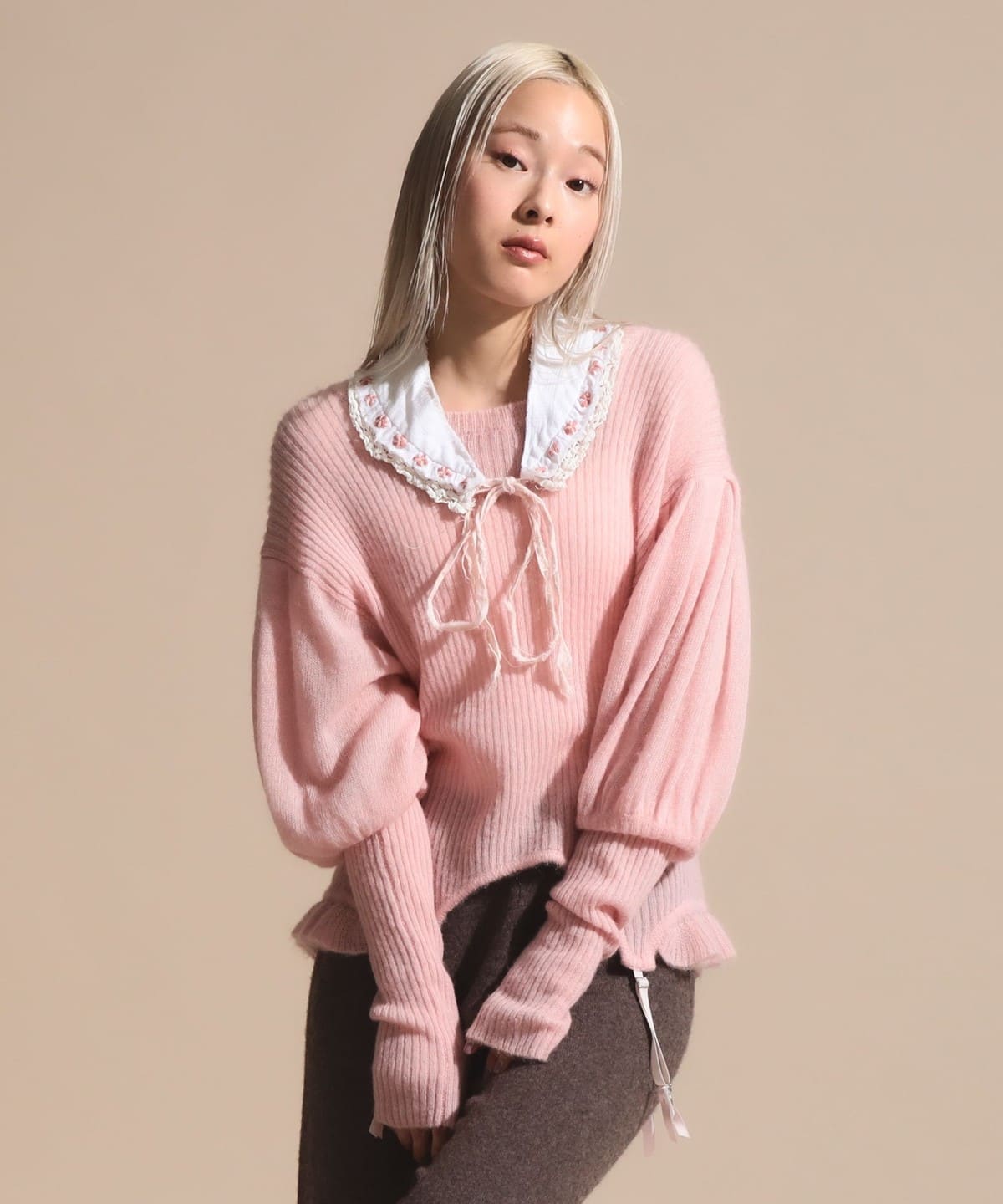 ガーターベルト ニット トップス WOMEN PINK ONE SIZE