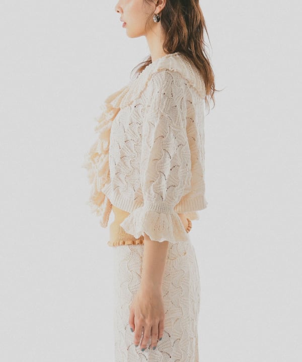 Eyelet Frill Knit Cardigan
