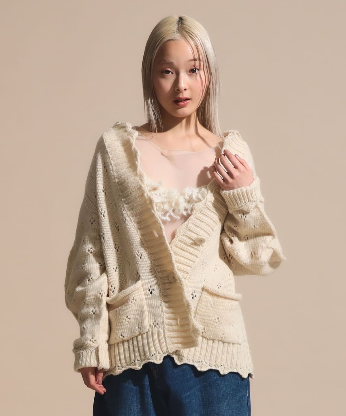アイレット ニット ジャケット ジャケット WOMEN OFF WHITE ONE SIZE アイレット ニット ジャケット ジャケット WOMEN OFF WHITE ONE SIZE
