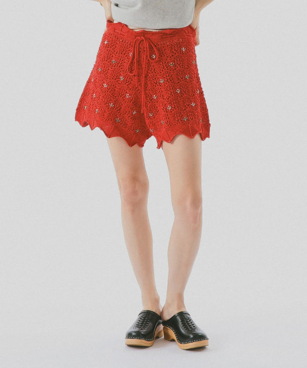 透かし編み ショート パンツ Model : H162 B72 W59 H88　Size : ONE SIZE