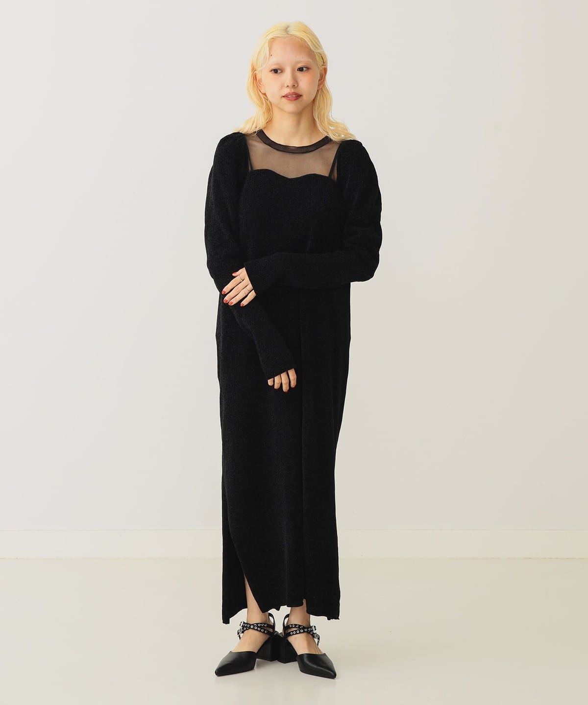 透け切替 ベロア ワンピース ワンピース WOMEN BLACK ONE SIZE 透け切替 ベロア ワンピース ワンピース WOMEN BLACK ONE SIZE