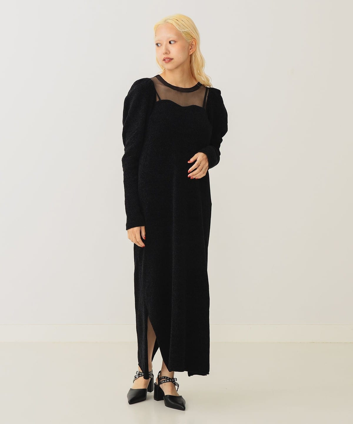 BEAMS COUTURE（ビームス クチュール）透け切替 ベロア ワンピース