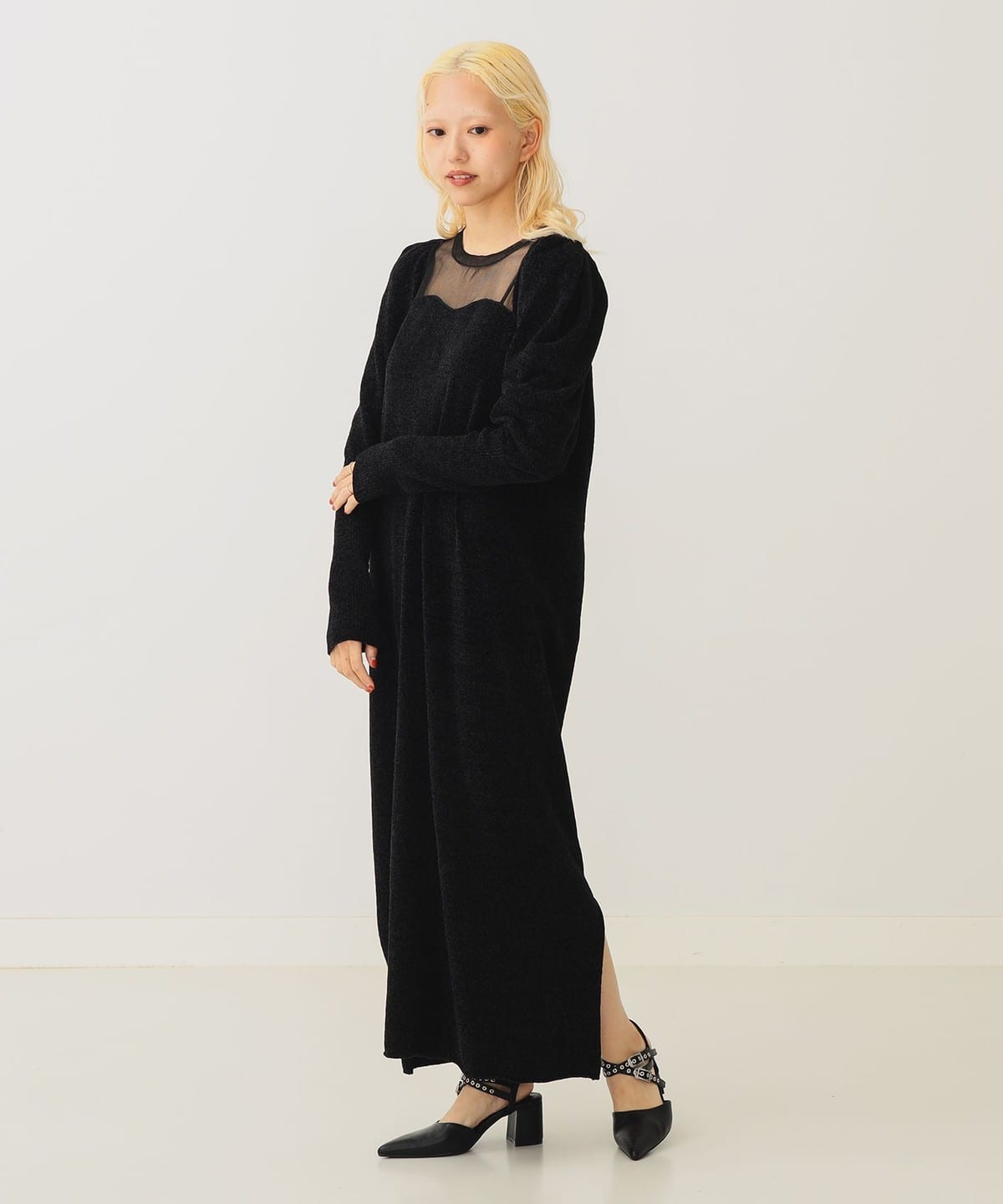 BEAMS COUTURE（ビームス クチュール）透け切替 ベロア ワンピース