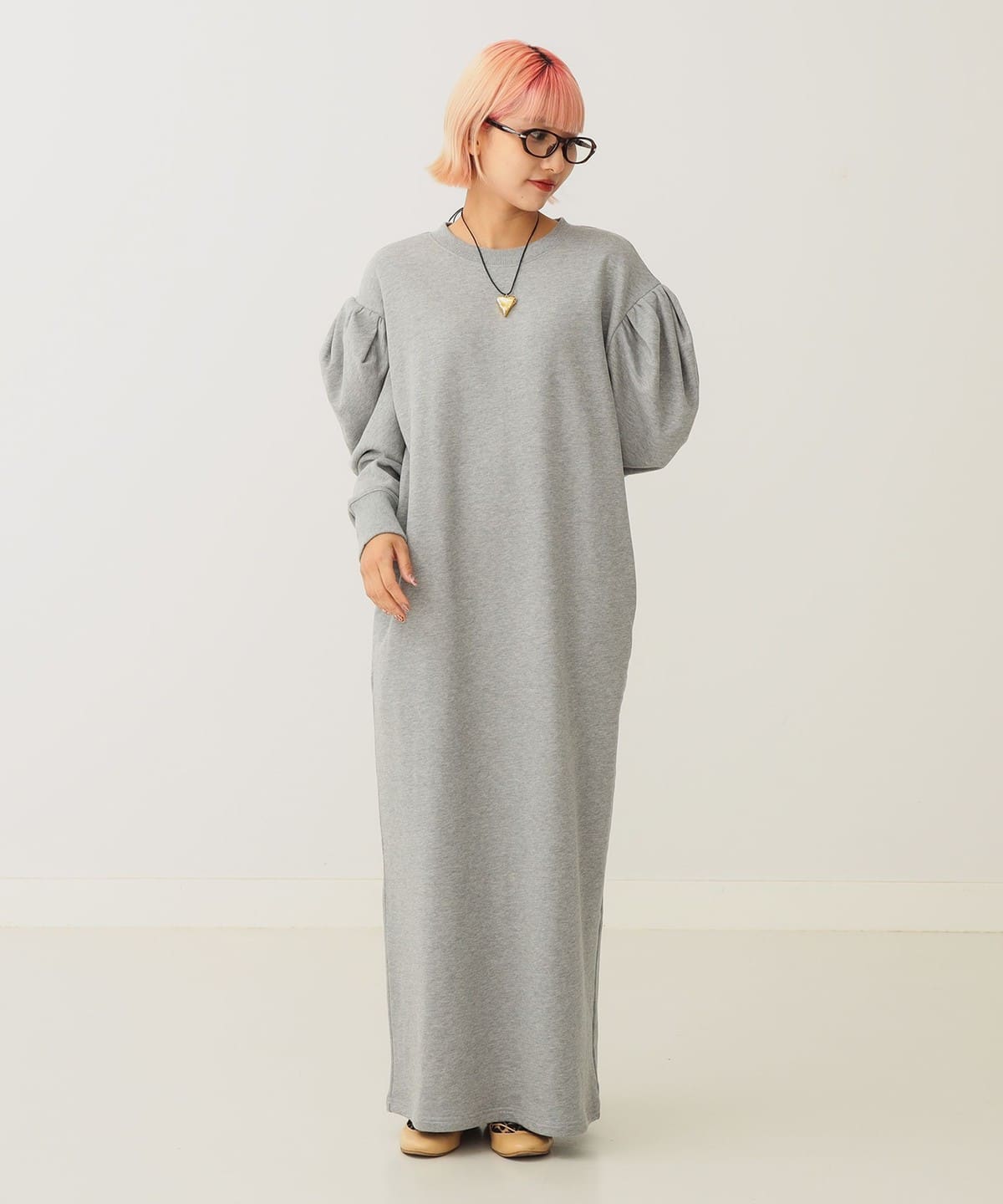 ボリューム袖 スウェットワンピース ワンピース WOMEN GREY ONE SIZE