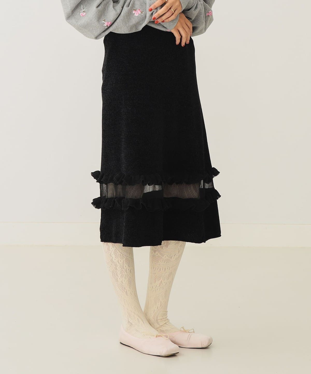 透け切替 ベロア スカート スカート WOMEN BLACK ONE SIZE 透け切替 ベロア スカート スカート WOMEN BLACK ONE SIZE