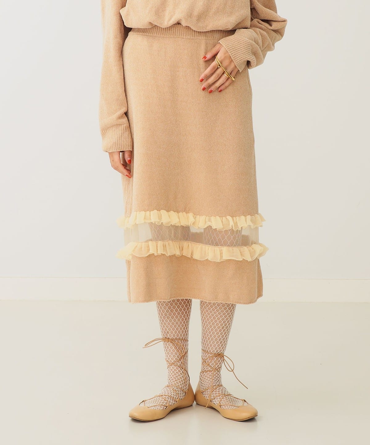 透け切替 ベロア スカート スカート WOMEN BEIGE ONE SIZE 透け切替 ベロア スカート スカート WOMEN BEIGE ONE SIZE