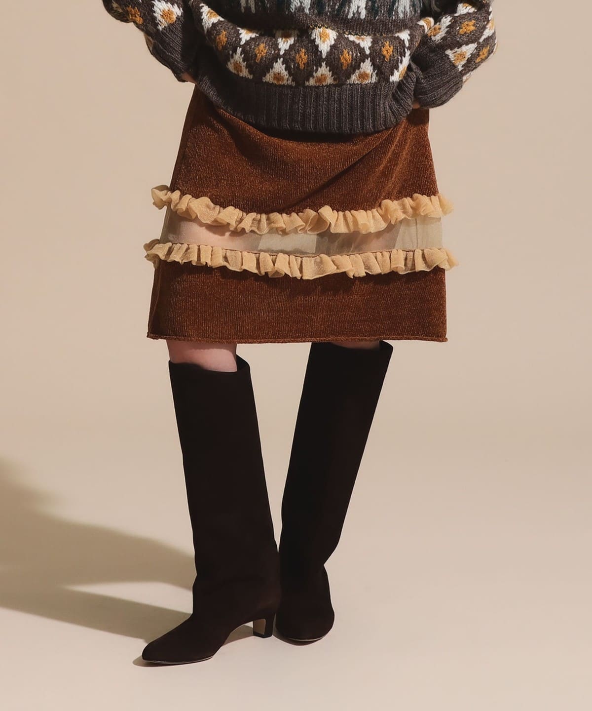 透け切替 ベロア スカート スカート WOMEN BROWN ONE SIZE 透け切替 ベロア スカート スカート WOMEN BROWN ONE SIZE