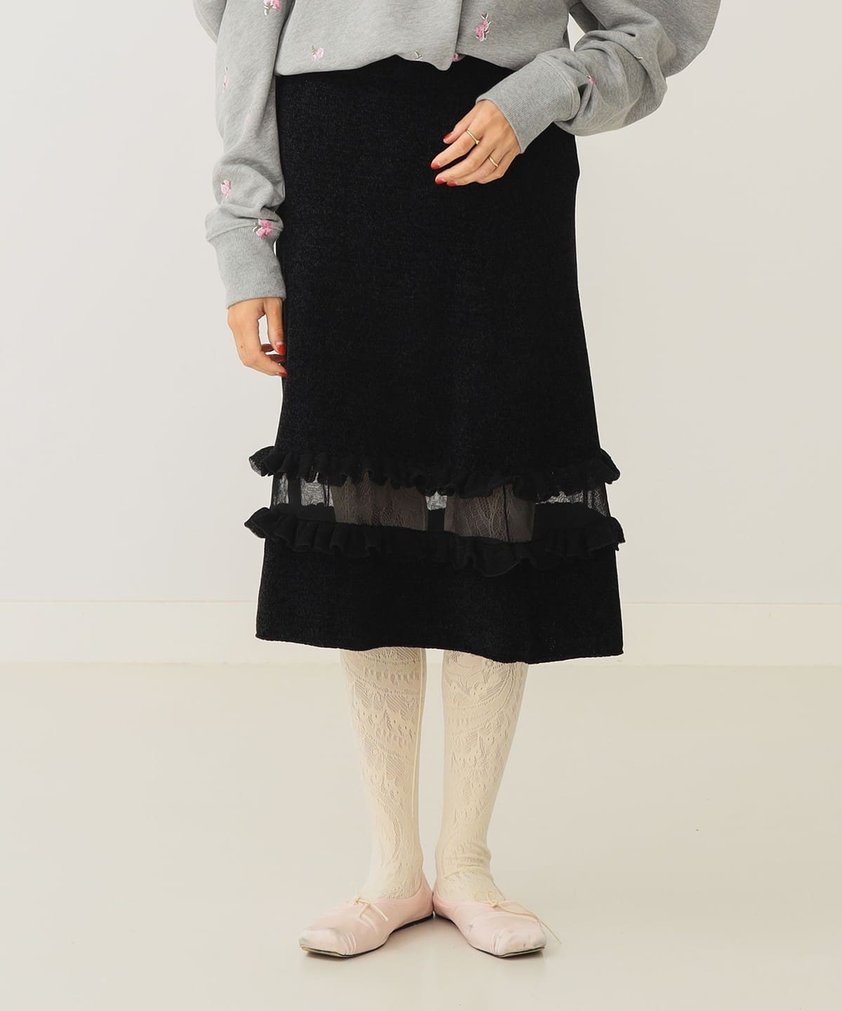 BEAMS COUTURE（ビームス クチュール）透け切替 ベロア スカート