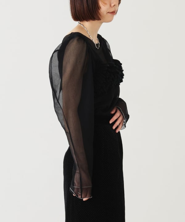 ヴィンテージ　ESCADA シアー　ビーズ　ボディスーツ　長袖　黒　M〜L BEAMS COUTURE（ビームス クチュール）シアーボディスーツ