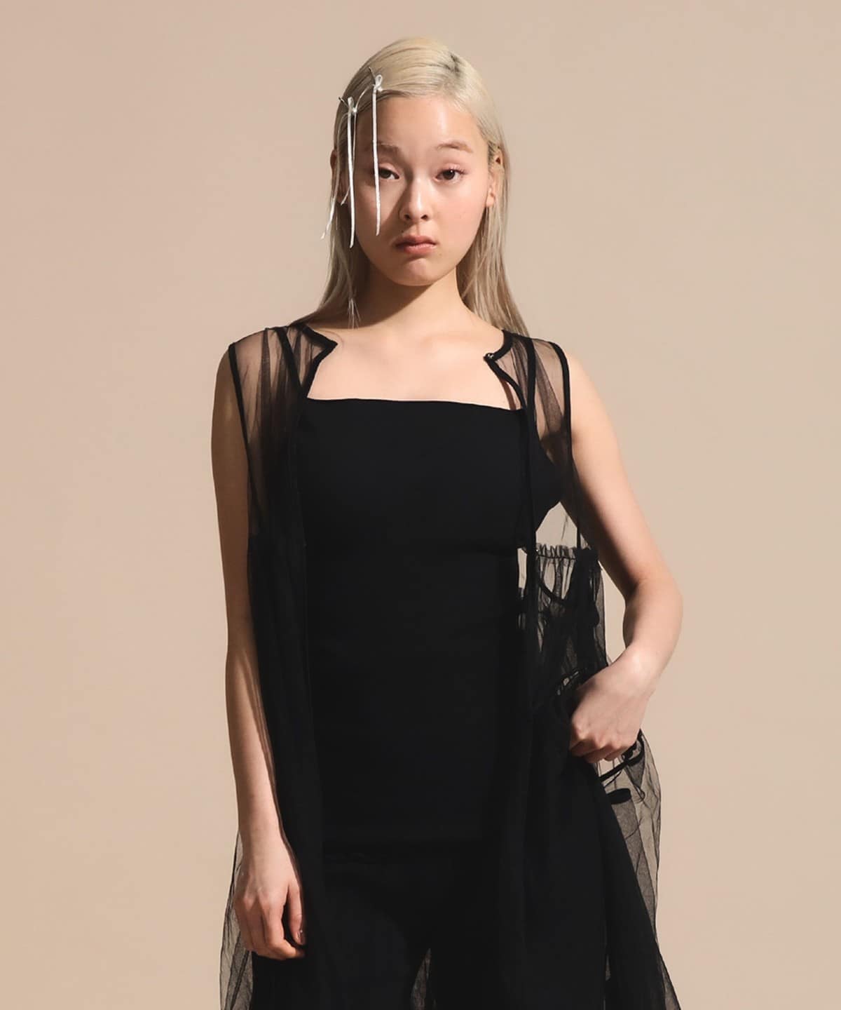 コットン ニット キャミ Tシャツ・カットソー WOMEN BLACK ONE SIZE