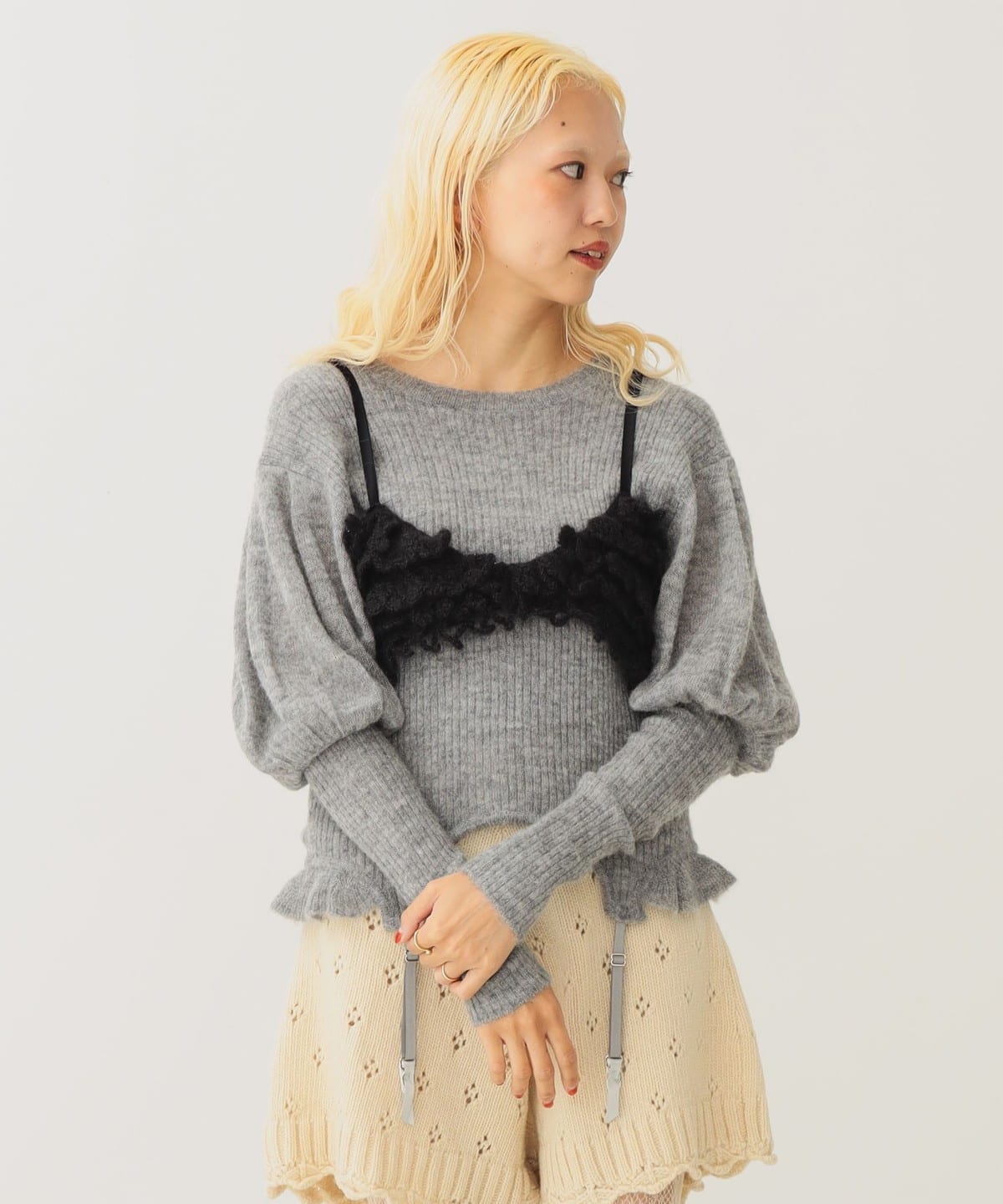 手編み モヘヤニットブラ トップス WOMEN 墨黒 ONE SIZE 手編み モヘヤニットブラ トップス WOMEN 墨黒 ONE SIZE