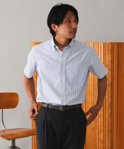 BEAMS F / COOLMAX(R)  男裝 牛津 直條紋 扣領 短袖 襯衫
