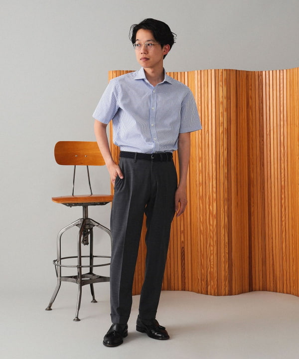 送料無料】BEAMS F（ビームスエフ）半袖ギンガムチェックシャツ