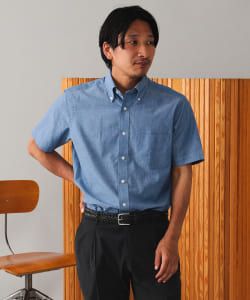 BEAMS F / 男裝 青年布 釦領 短袖 襯衫