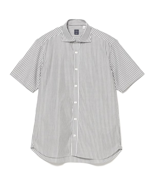 【新品】FIRMUM 茶ストライプのダーツスリーブシャツ 新品】FIRMUM 茶ストライプのダーツスリーブシャツ