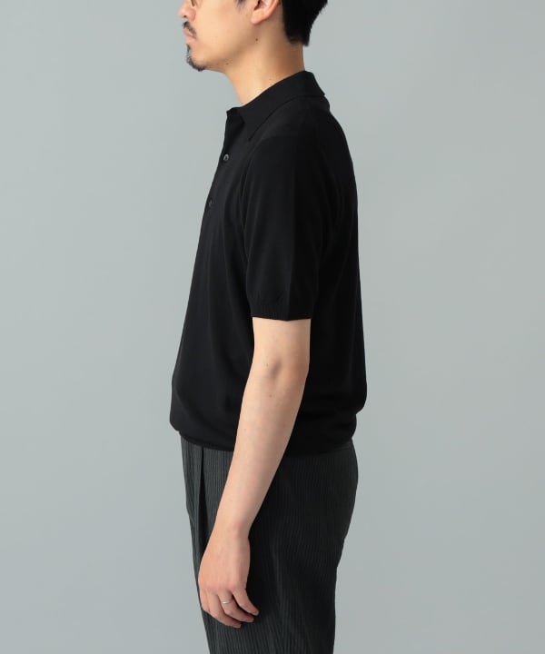 【別注】MORGANO / コットン ショートスリーブ ニット ポロシャツ Model：H175cm　Size：50