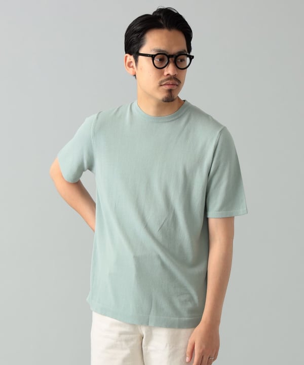ビームスF イタリア製ニットTシャツ ライトブルー 44サイズ