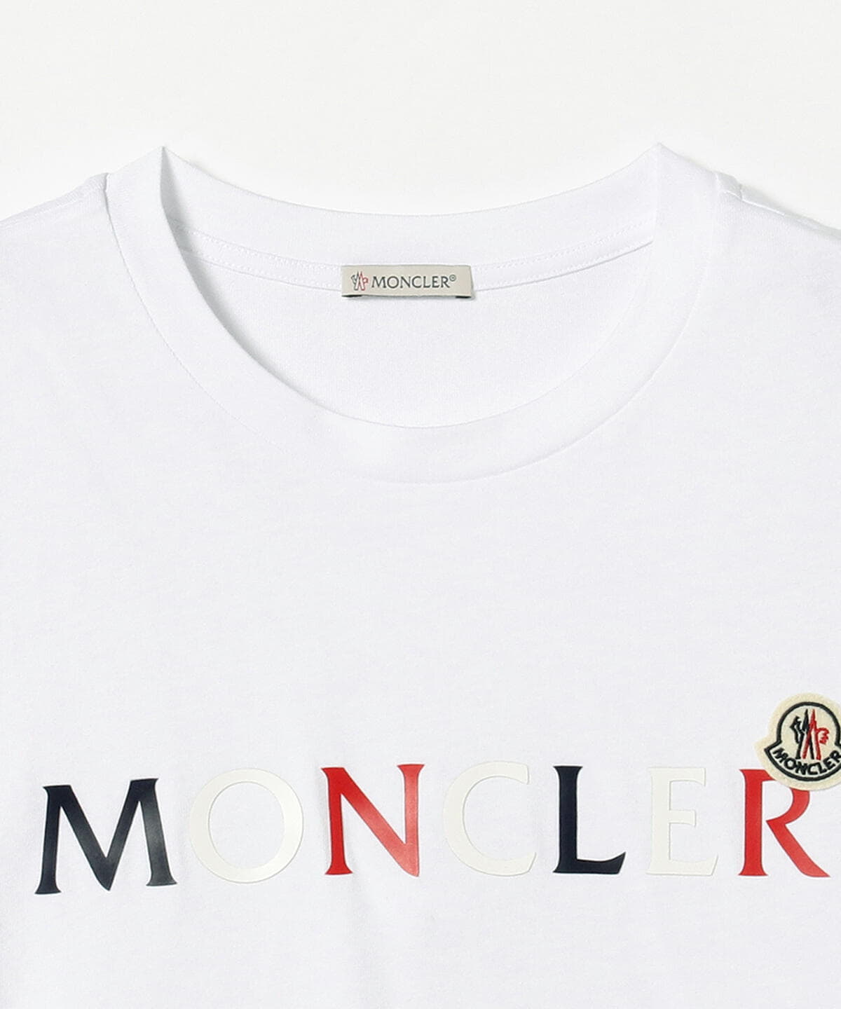 在庫一掃L11 MONCLER ホワイト ビックロゴ クルーネック 半袖 Tシャツ M Tシャツ(半袖/袖なし)