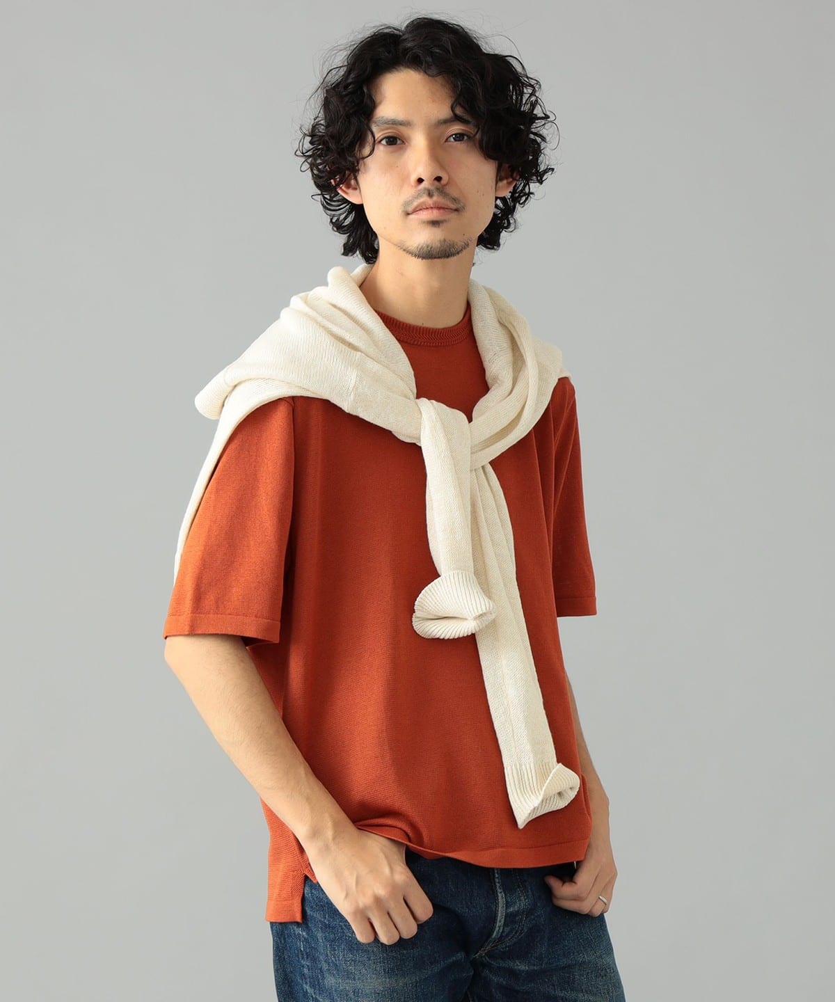 【別注】Macalastair マカラスター / ヘリンボーン リブ クルーネック ニット Tシャツ・カットソー MEN RUST/D23 38 【別注】Macalastair マカラスター / ヘリンボーン リブ クルーネック ニット Tシャツ・カットソー MEN RUST/D23 38
