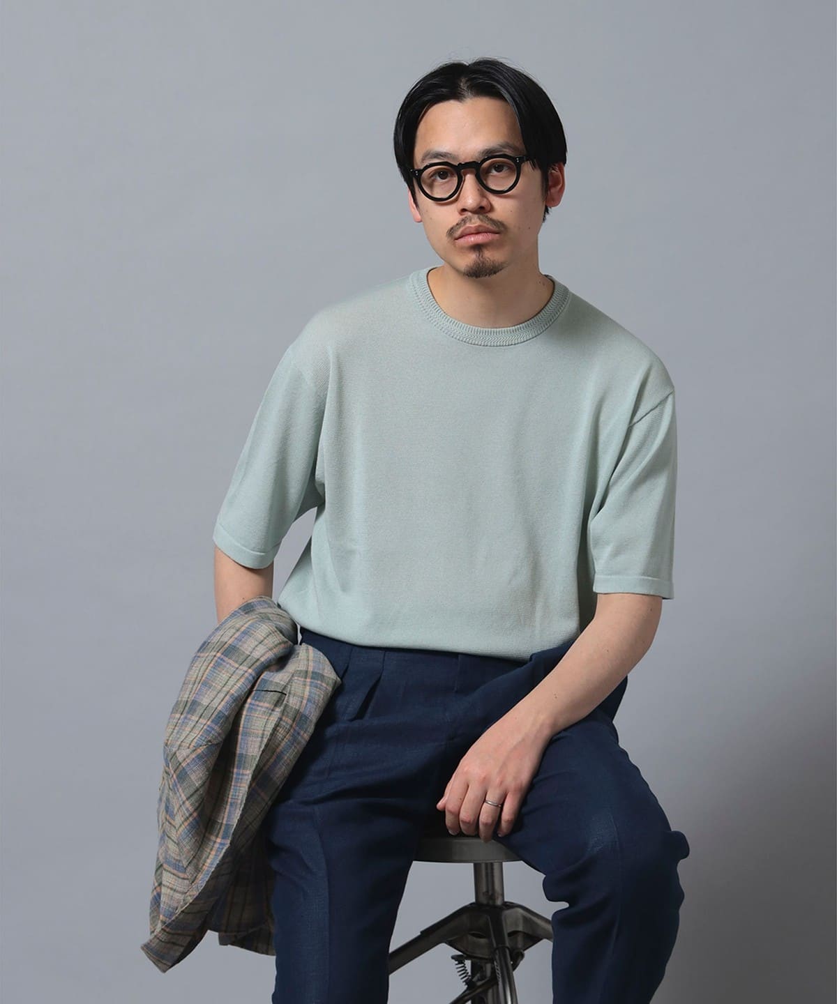 【別注】Macalastair マカラスター / ヘリンボーン リブ クルーネック ニット Tシャツ・カットソー MEN SAGE/D47 36 【別注】Macalastair マカラスター / ヘリンボーン リブ クルーネック ニット Tシャツ・カットソー MEN SAGE/D47 36