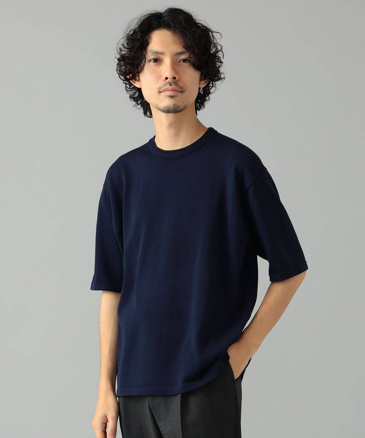 【別注】Macalastair マカラスター / ヘリンボーン リブ クルーネック ニット Tシャツ・カットソー MEN NAVY/D44 36 【別注】Macalastair マカラスター / ヘリンボーン リブ クルーネック ニット Tシャツ・カットソー MEN NAVY/D44 36