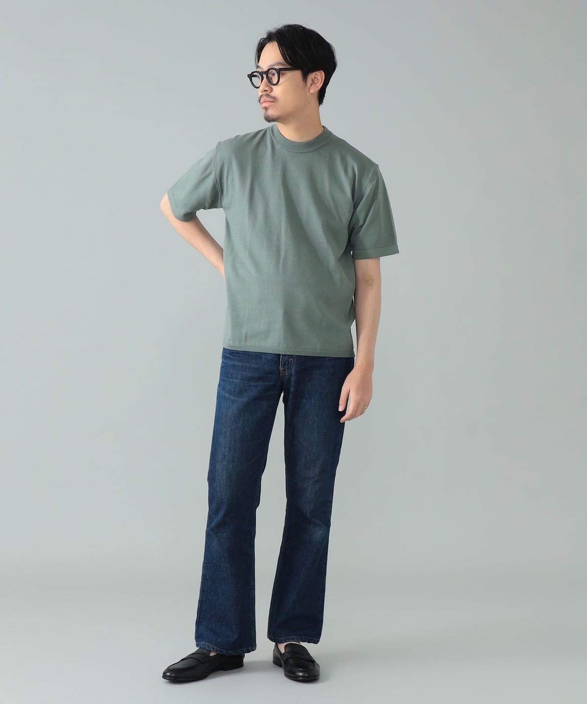 �y�ʒ��zLORENZONI / �R�b�g�� 12�Q�[�W �n�C�l�b�N �V���[�g�X���[�u �j�b�g �g�b�v�X MEN PALE GREEN/550 50