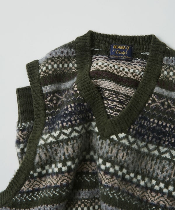 【別注】Drake’s × BEAMS F / カシミヤシルク フェアアイル ニットベスト