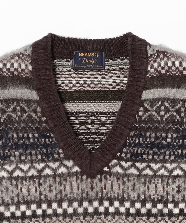 【別注】Drake’s × BEAMS F / カシミヤシルク フェアアイル ニットベスト