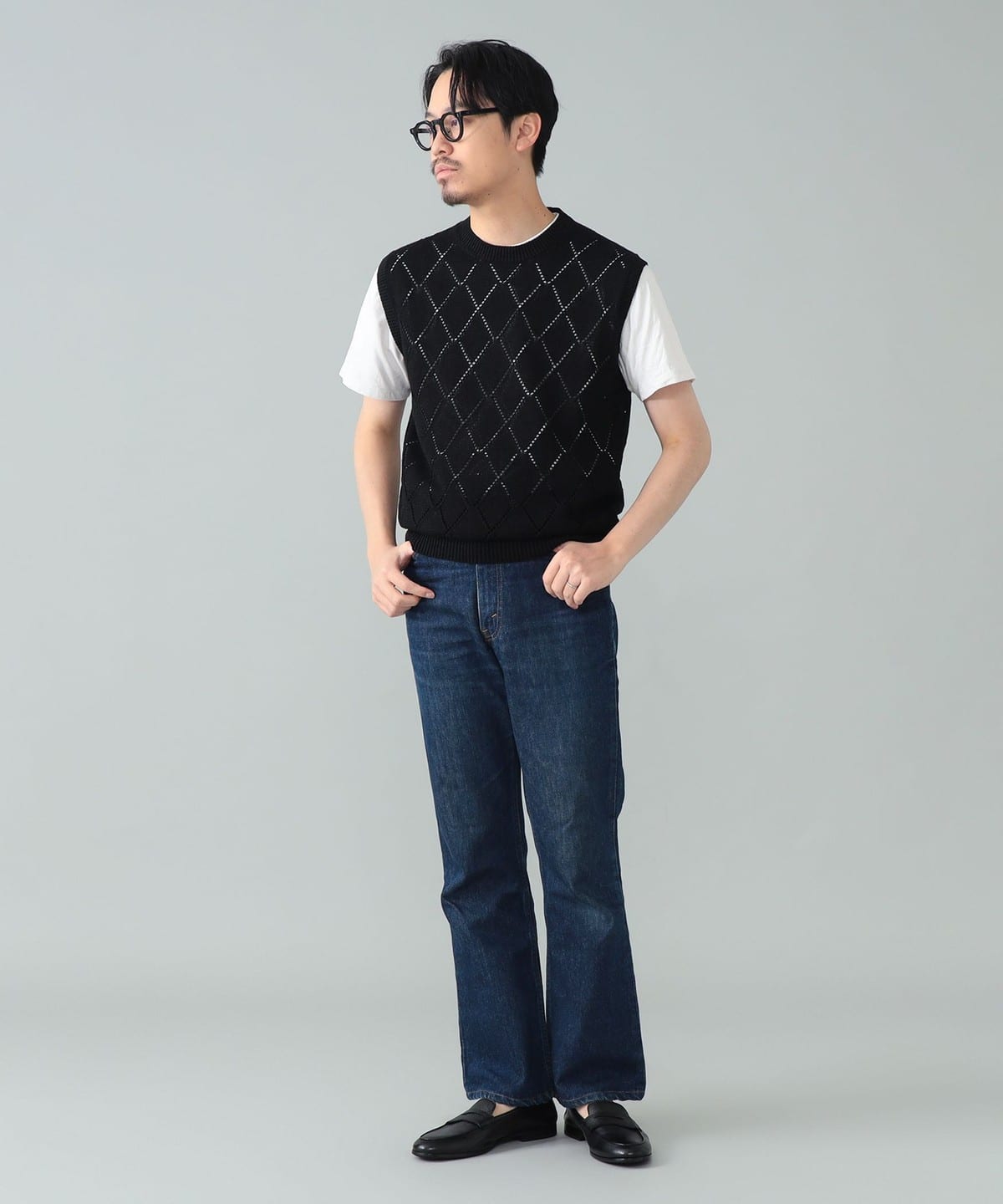 【未使用品】BEAMS F BAFY ケーブルニットベスト ネイビー サイズ48 BEAMS F（ビームスF）【別注】BAFY / リネンコットン ジャカード