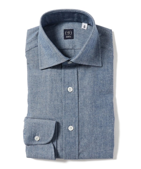BEAMS F（ビームスF） シャンブレー ワイドカラーシャツ（シャツ