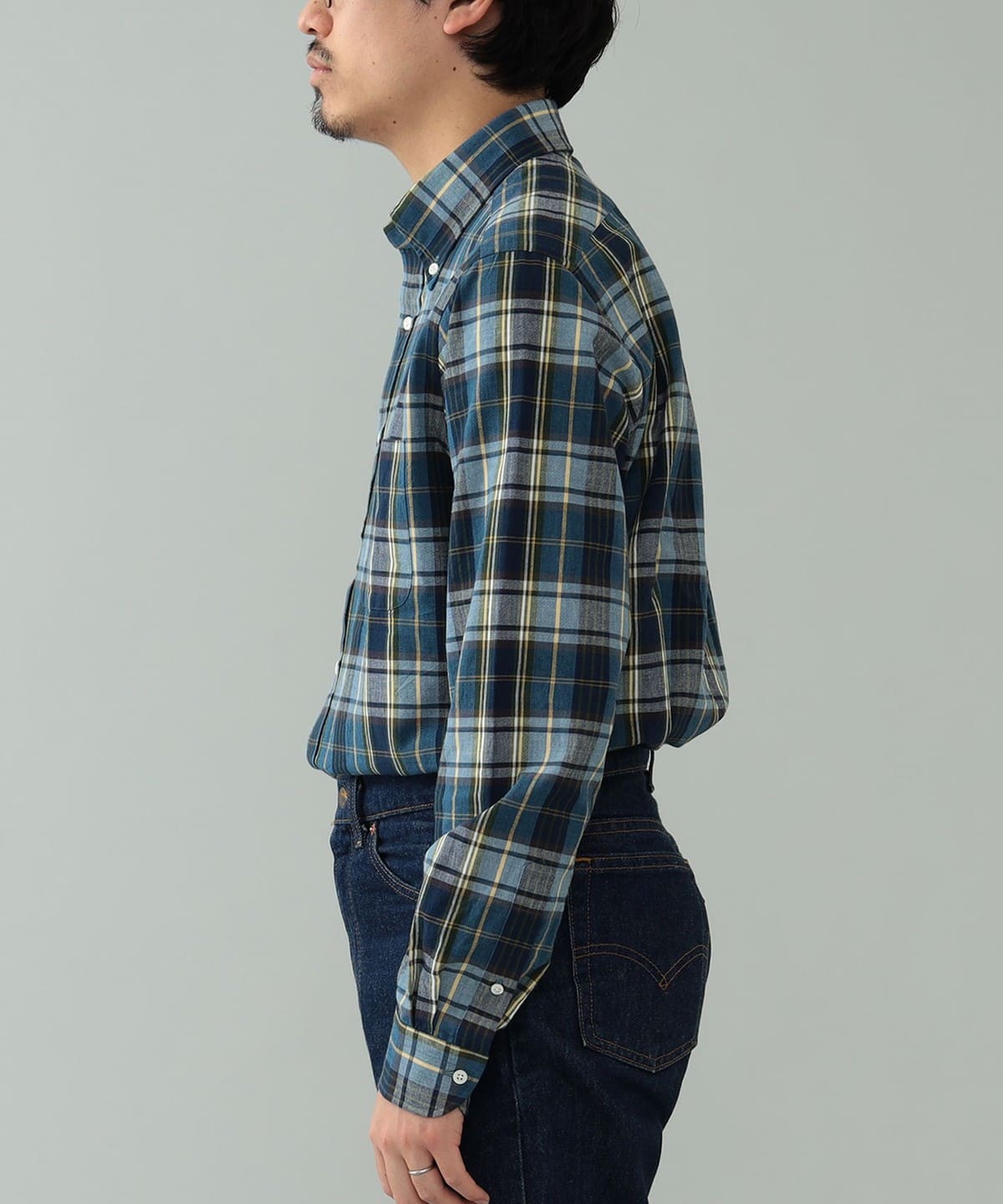BEAMS F [Outlet] BEAMS F / Turquoise Madras check button down