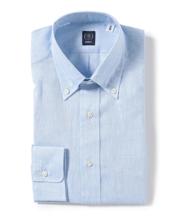 在庫日本製極美品　ビームスエフ　シャツ　ドレスシャツ　38　ブルー　クレリック　ハケメ トップス