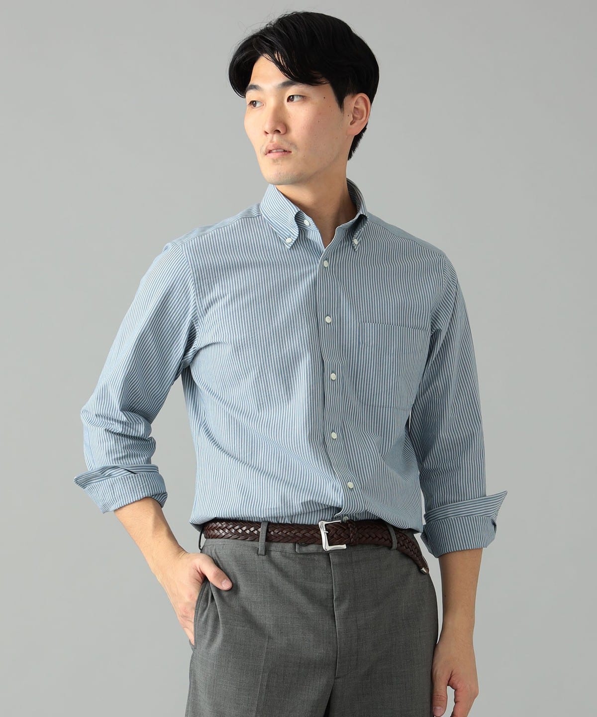 [Reservation] BEAMS F / Seersucker striped button down shirt