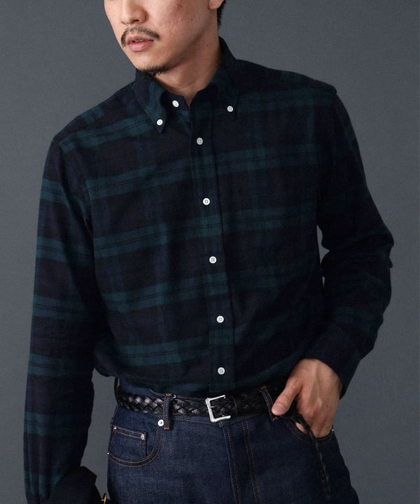 BEAMS F（ビームスF）コットン ネル ブラックウォッチ ボタン