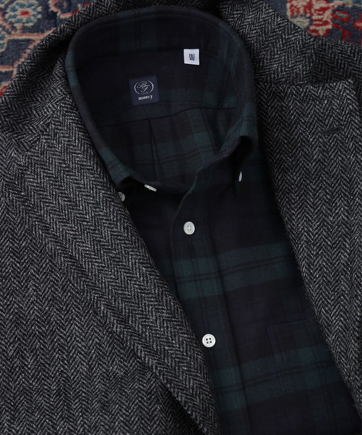 コットン ネル ブラックウォッチ ボタンダウンシャツ シャツ・ブラウス MEN NVY×GRN 41 コットン ネル ブラックウォッチ ボタンダウンシャツ シャツ・ブラウス MEN NVY×GRN 41