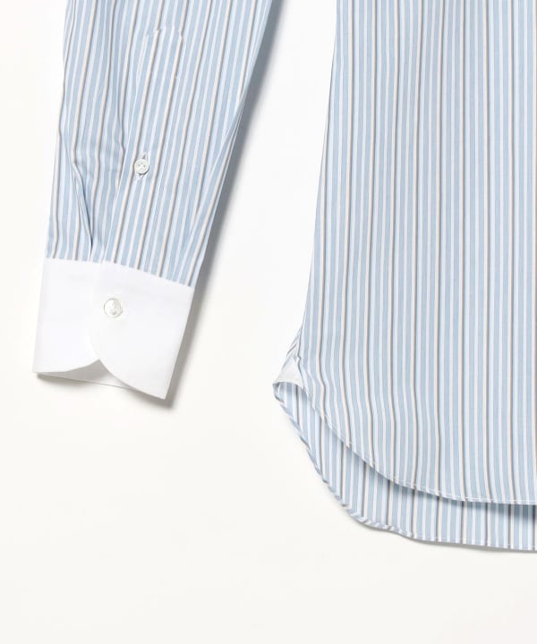 新品未使用 pine flower ストライプクレリックシャツ 45Rインドストライプフラワーブロックプリントの908スタンド