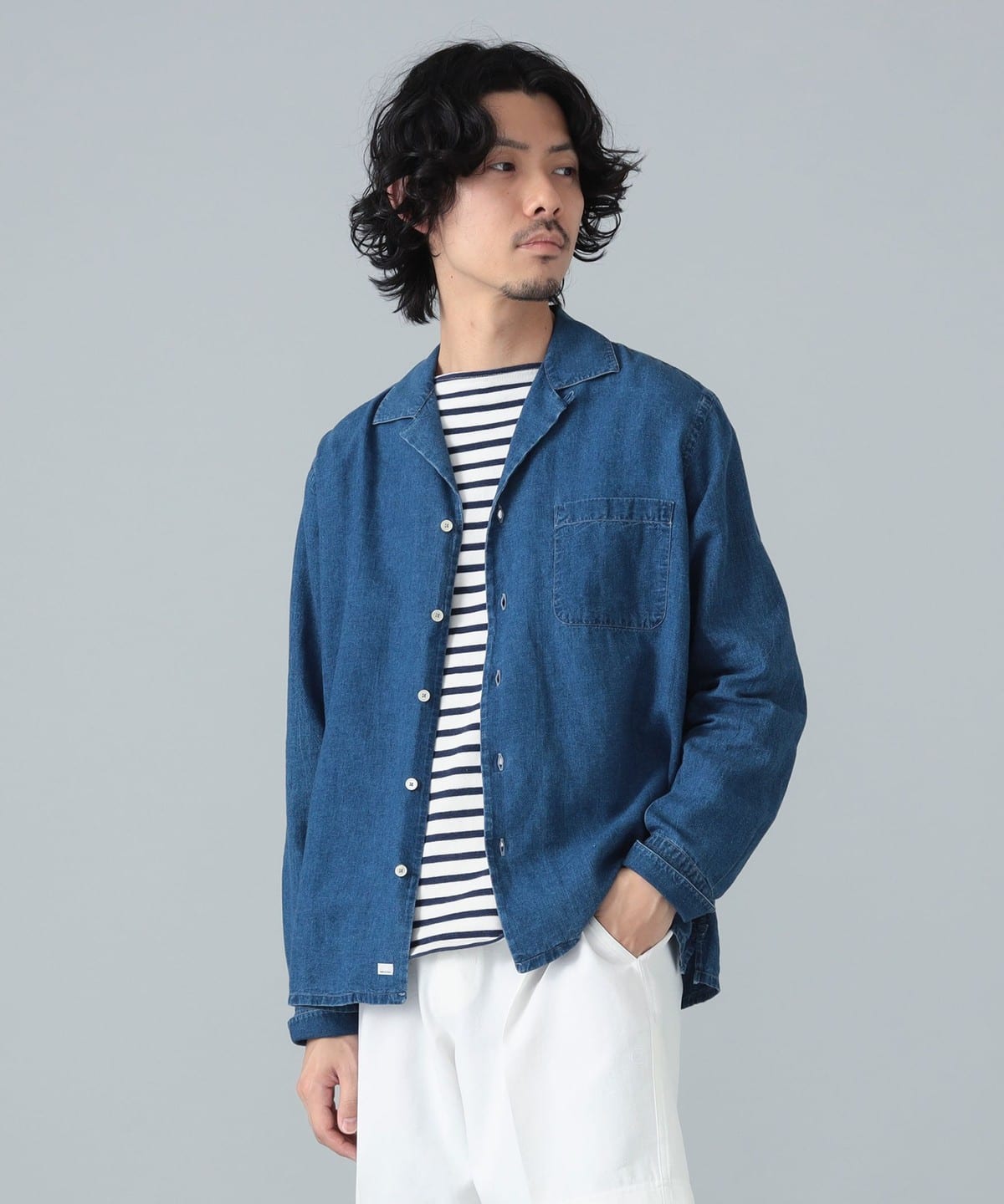 【別注】ALESSANDRO GHERARDI アレッサンドロ ゲラルディ / リネンコットン デニム オープンカラーシャツ シャツ・ブラウス MEN INDIGO/620 L 【別注】ALESSANDRO GHERARDI アレッサンドロ ゲラルディ / リネンコットン デニム オープンカラーシャツ シャツ・ブラウス MEN INDIGO/620 L