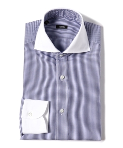 ▲BARBA / NEW BRUNO グラフチェック  ワイドカラーシャツ