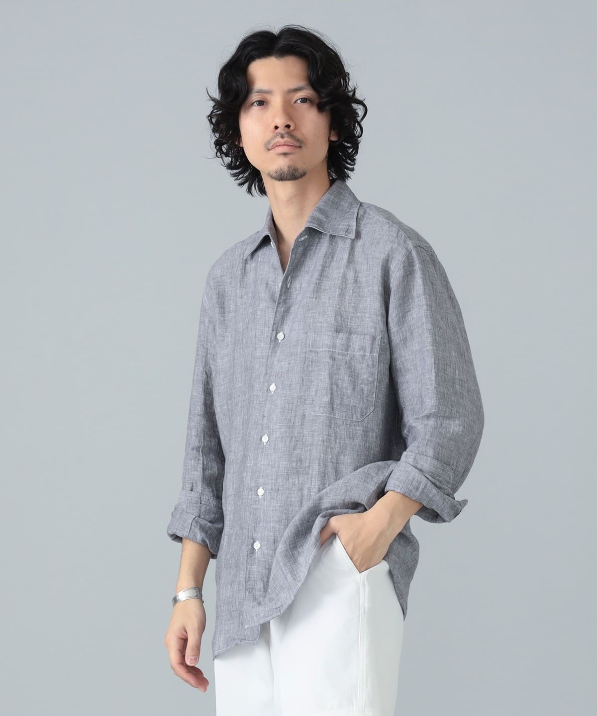 【別注】ORIAN オリアン / リネンコットン ワンピースカラー シャツ シャツ・ブラウス MEN GREY/103 M 【別注】ORIAN オリアン / リネンコットン ワンピースカラー シャツ シャツ・ブラウス MEN GREY/103 M