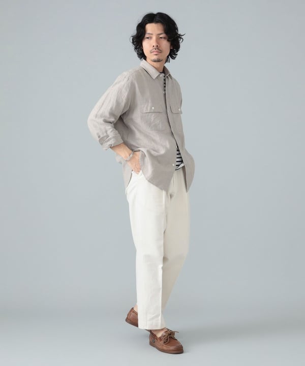 BEAMS F（ビームスF）リネン ダブルポケット ワークシャツ