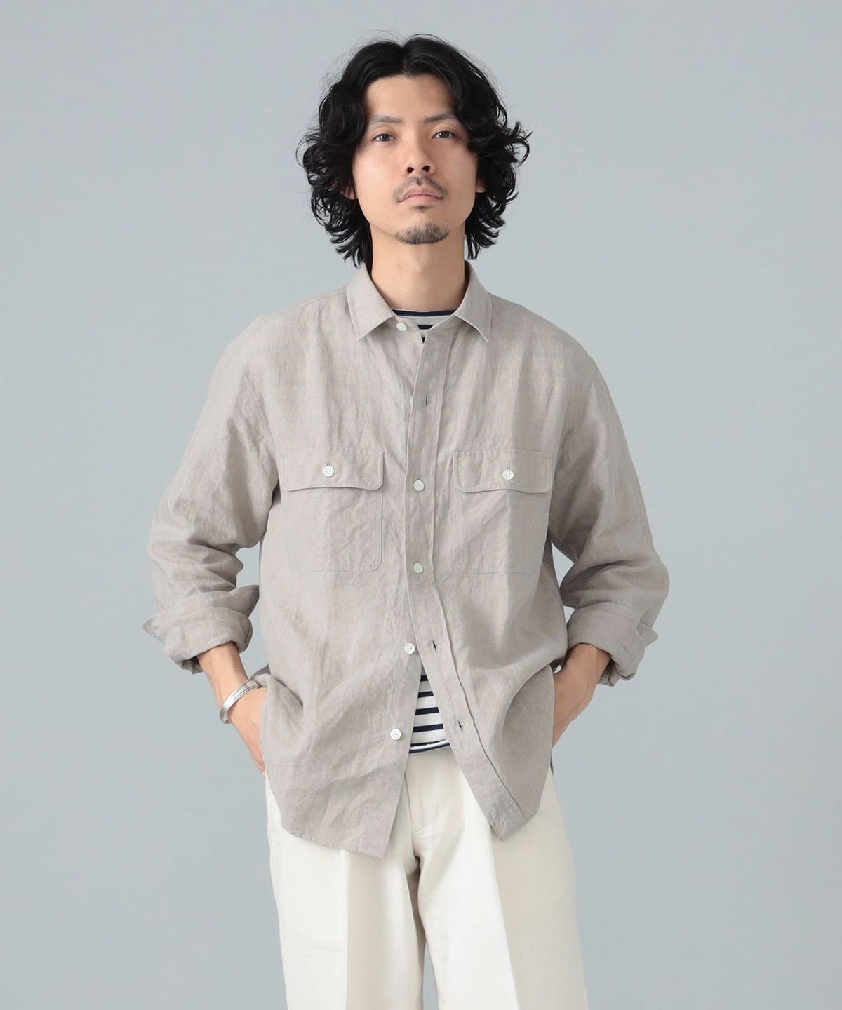 BEAMS F(ビームスF)リネン ダブルポケット ワークシャツ BEAMS F(ビームスF)リネン ダブルポケット ワークシャツ