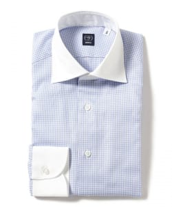  コットン チェック ワイドカラー クレリック シャツ