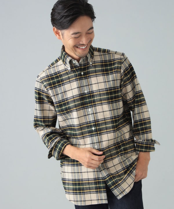 新品 BEAMS BOY リボン タータンチェック ネルシャツ ブラウス BEAMS F（ビームスF）コットンフランネル タータンチェック ボタン